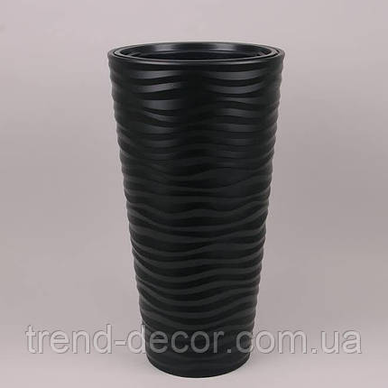 Горщик пластмасовий Sahara Dunes Slim круглий чорний 30см., фото 1
