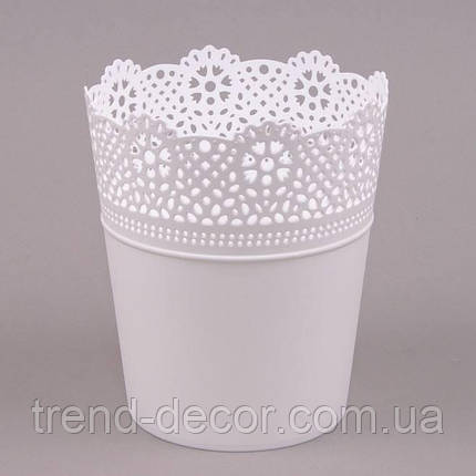 Горщик пластмасовий Lace білий 14см., фото 1