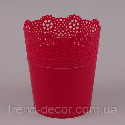 Горщик пластмасовий Lace малиновий 16см., фото 1