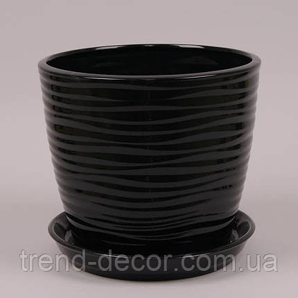 Горщик керамічний Грація Хвиля глянець чорний 7л., фото 1