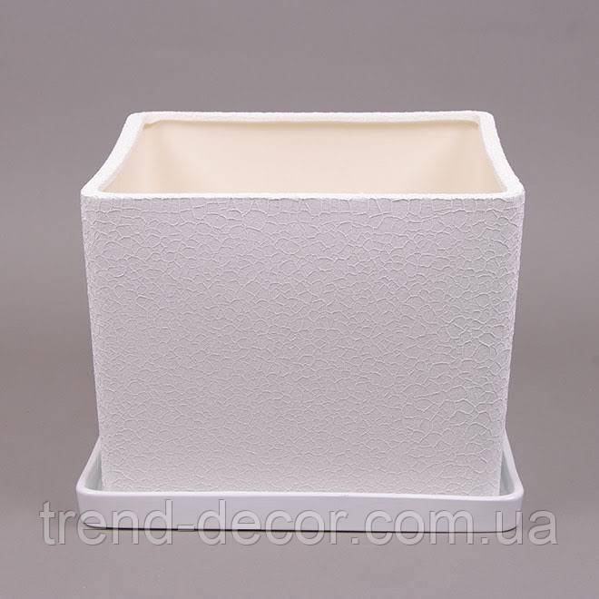 Горщик керамічний Квадрат шовк білий 2л.