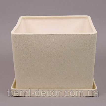 Горщик керамічний Квадрат шовк бежевий 2л., фото 1