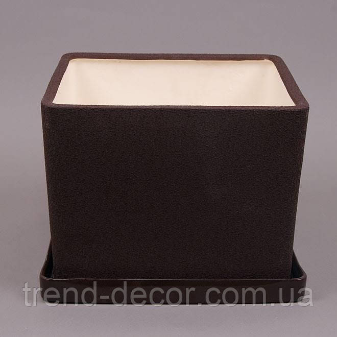 Горщик керамічний Квадрат шовк коричневий 5л.