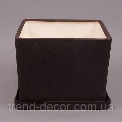 Горщик керамічний Квадрат шовк коричневий 5л., фото 1