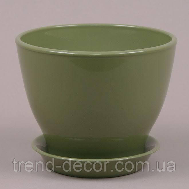 Горщик керамічний Ксенія глазур оливковий 11л.