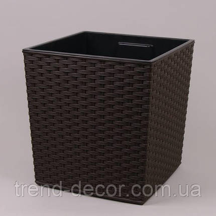 Горщик пластмасовий з вкладом JUKA RATTAN коричневий 19х19см., фото 1