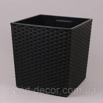 Горщик пластмасовий з вкладом JUKA RATTAN чорний 25х25см., фото 1