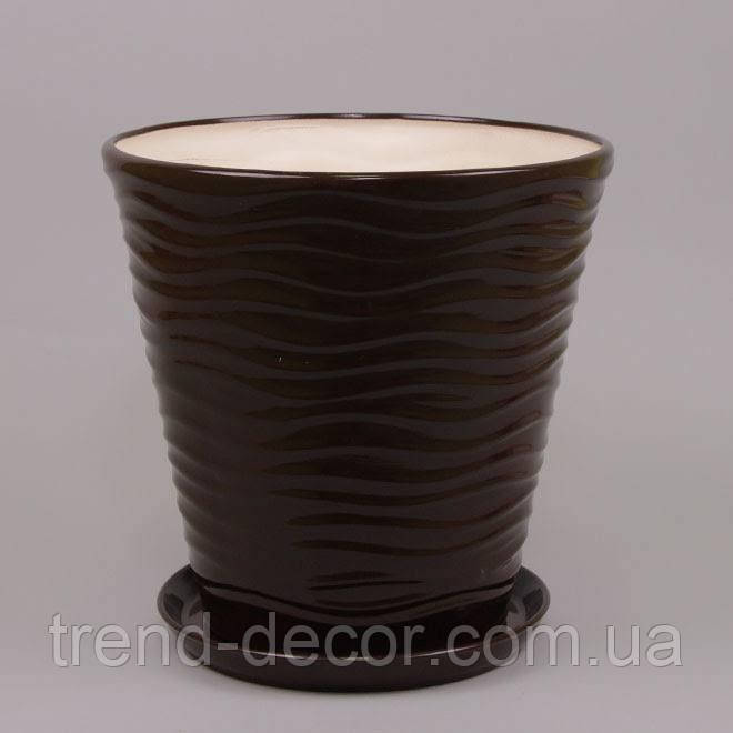 Горщик керамічний Хвиля глянець коричневий 9л.