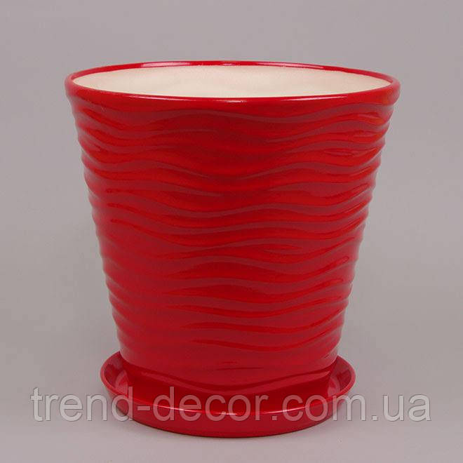 Горщик керамічний Хвиля глянець червоний 9л.