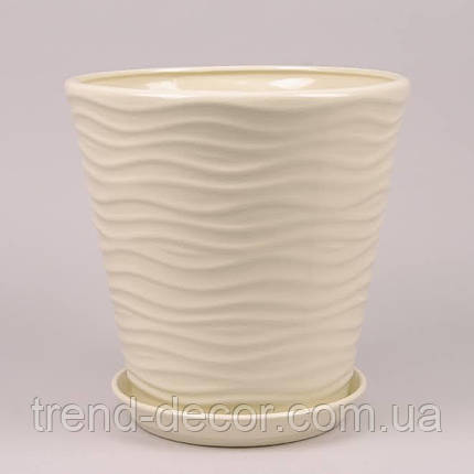 Горщик керамічний Хвиля глянець бежевий 5.5л., фото 1