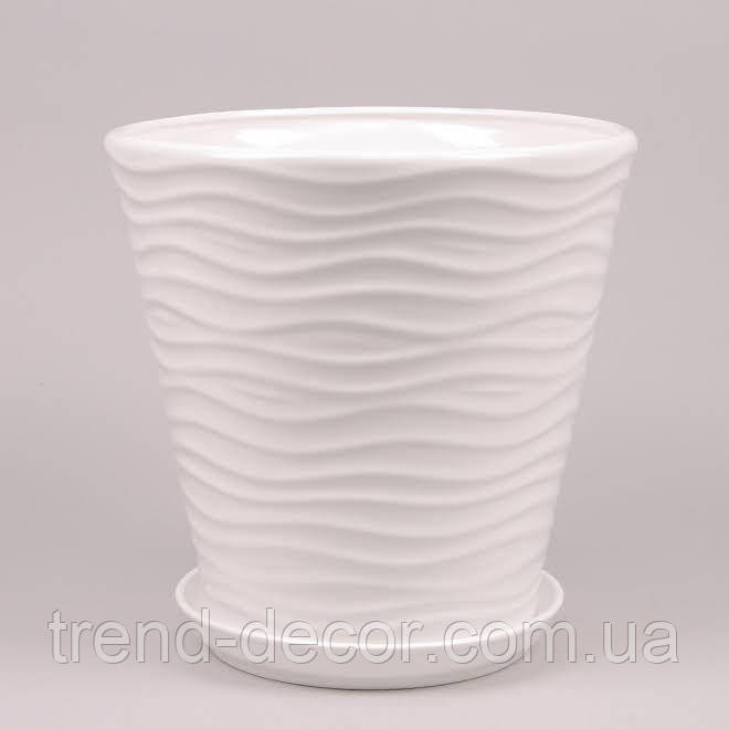 Горщик керамічний Хвиля глянець білий 9л.