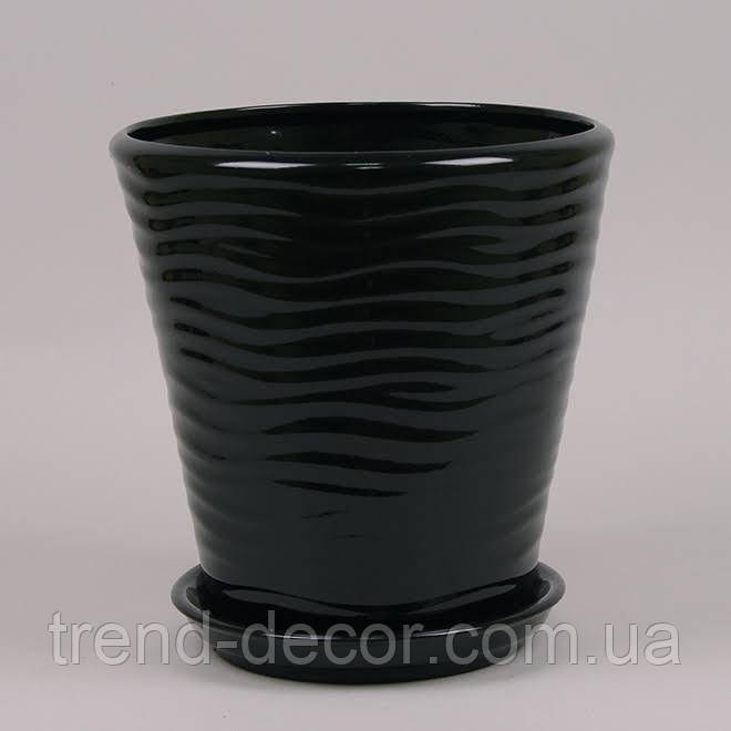 Горщик керамічний Хвиля глянець чорний 5.5л.