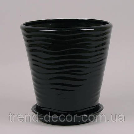 Горщик керамічний Хвиля глянець чорний 5.5л., фото 1