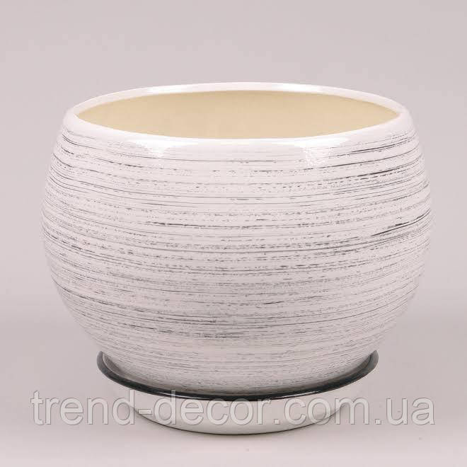 Горщик керамічний Куля глянець біло-чорний 9л.