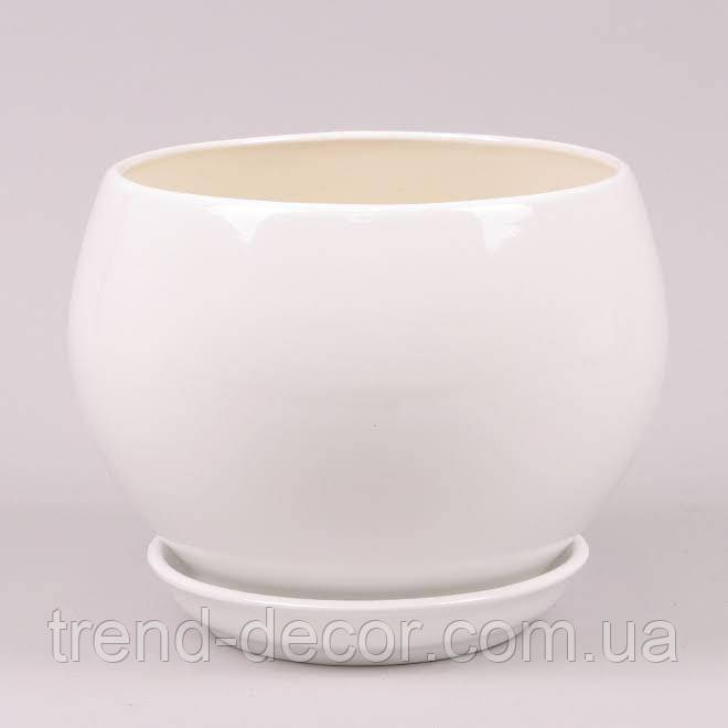 Горщик керамічний Куля глянець білий 0.4л.