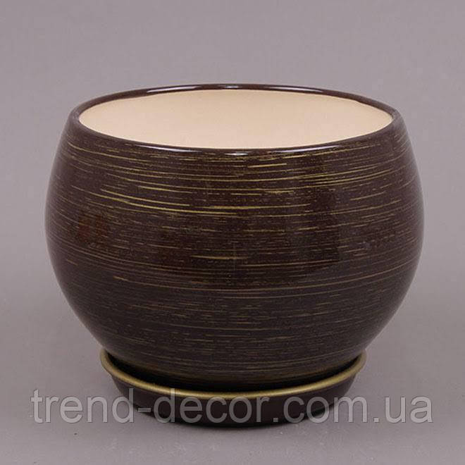 Горщик керамічний Куля глянець шоколад-золото 1.4л.
