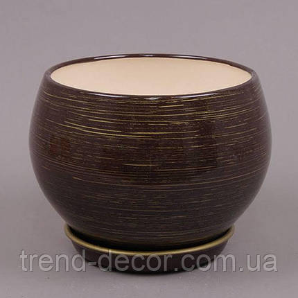 Горщик керамічний Куля глянець шоколад-золото 1.4л., фото 1