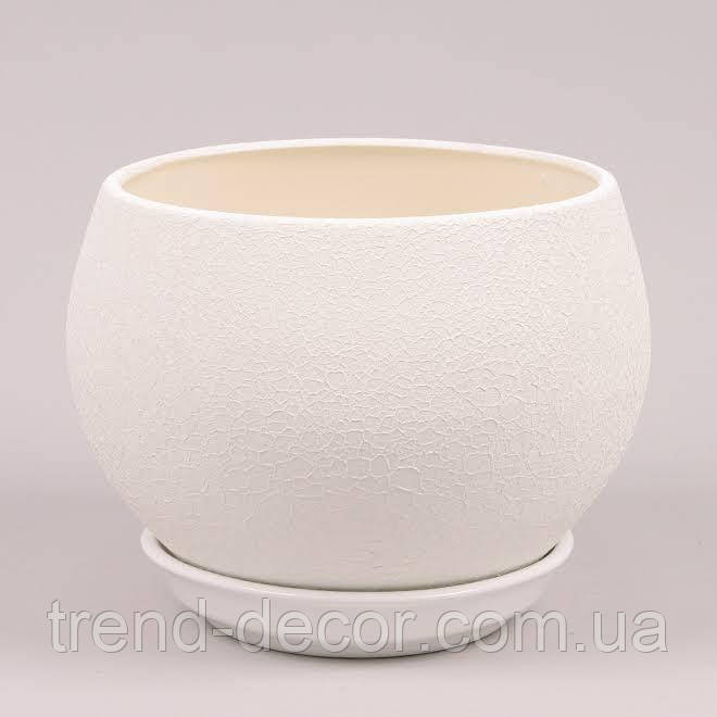 Горщик керамічний Куля шовк білий 1.4л.
