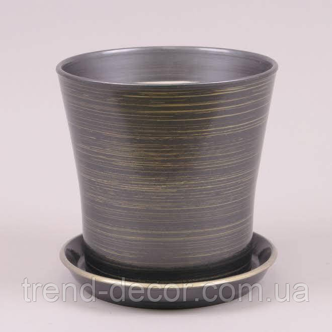 Горщик керамічний Вуаль глянець графіт-золото 4л.