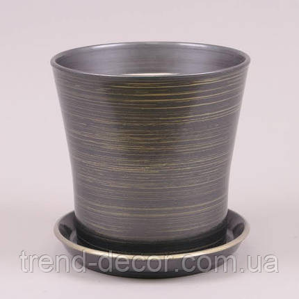 Горщик керамічний Вуаль глянець графіт-золото 4л., фото 1