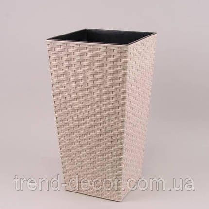 Горщик пластмасовий з вкладом FINEZJA ECO RATTAN білий 35х35см., фото 1