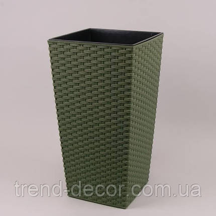 Горщик пластмасовий з вкладом FINEZJA ECO RATTAN зелений лісовий 25х25см., фото 1