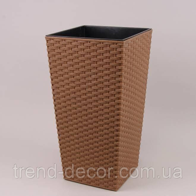 Горщик пластмасовий з вкладом FINEZJA ECO RATTAN натуральне дерево 35х35см.