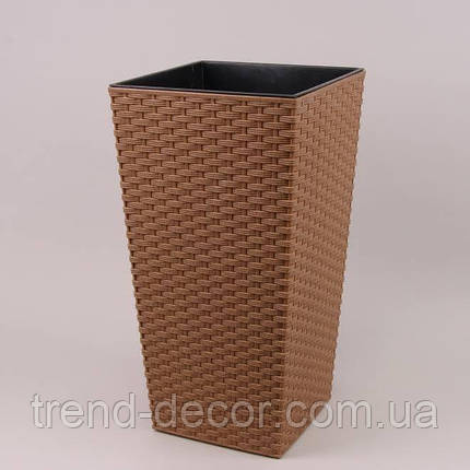 Горщик пластмасовий з вкладом FINEZJA ECO RATTAN натуральне дерево 30х30см., фото 1