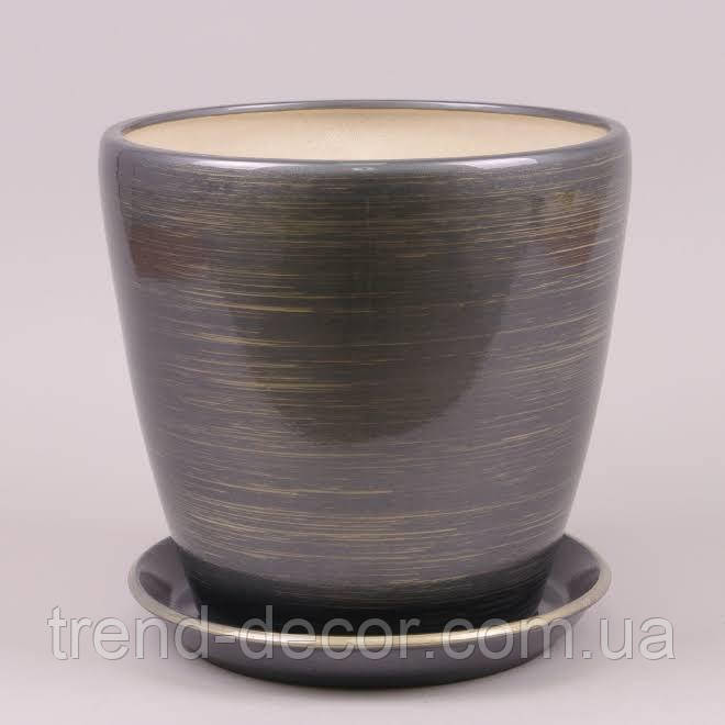 Горщик керамічний Грація глянець графіт-золото 1.2л.