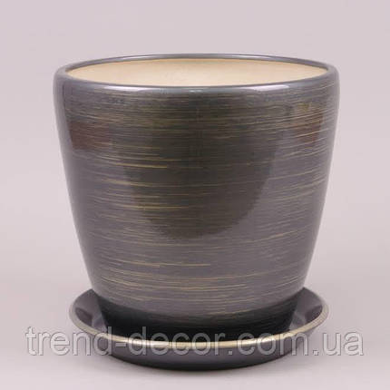 Горщик керамічний Грація глянець графіт-золото 1.2л., фото 1