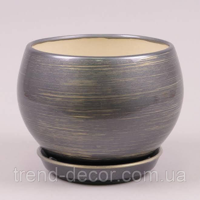 Горщик керамічний Куля глянець графіт-золото 9л.
