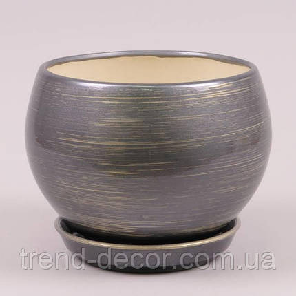 Горщик керамічний Куля глянець графіт-золото 9л., фото 1