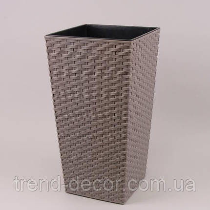 Горщик пластмасовий з вкладом FINEZJA ECO RATTAN сірий 25х25см., фото 1