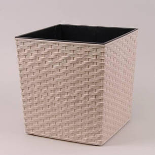 Горщик пластмасовий з вкладом JUKA ECO RATTAN білий 25х25см., фото 1