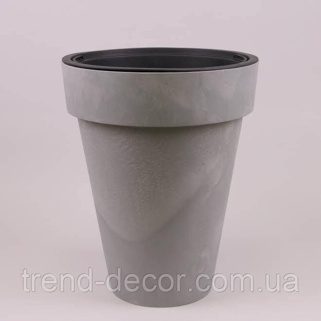Горщик пластмасовий з вкладом Cube Slim Beton Effect бетон 46см.