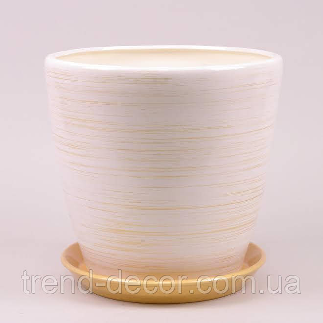 Горщик керамічний Грація глянець біло-золотий 10л.