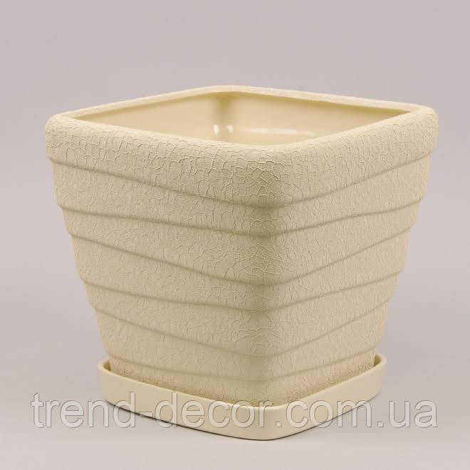 Горщик керамічний Квадрат Хвиля шовк бежевий 4.5л.