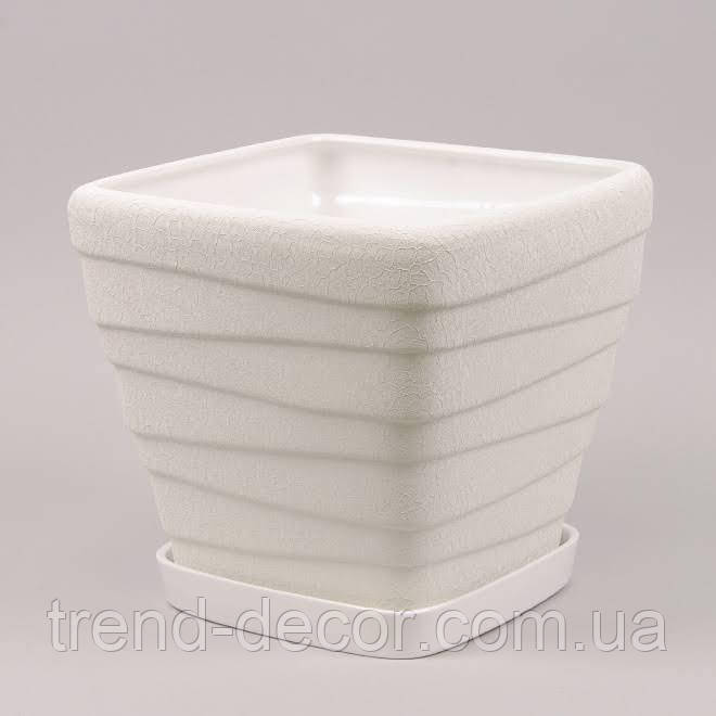 Горщик керамічний Квадрат Хвиля шовк білий 8л.