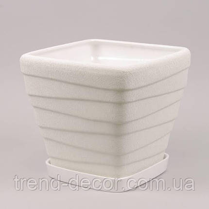 Горщик керамічний Квадрат Хвиля шовк білий 8л., фото 1