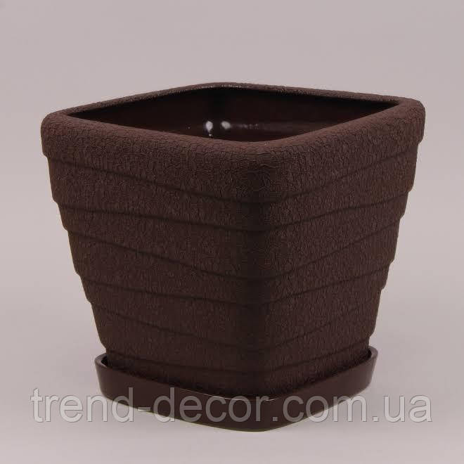 Горщик керамічний Квадрат Хвиля шовк коричневий 8л.