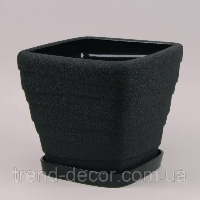 Горщик керамічний Квадрат Хвиля шовк чорний 4.5л.