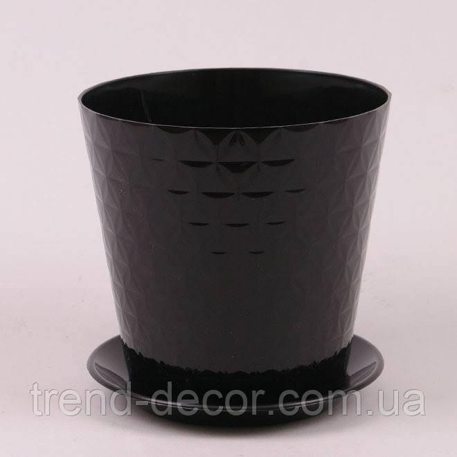 Горщик пластмасовий з підставкою Diament Petit чорний 25см.