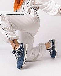 Жіночі зимові кросівки замші на хутрі New Balance 574 Grey Dark Blue Fur, кеди Нью Беланс. Жіноче взуття