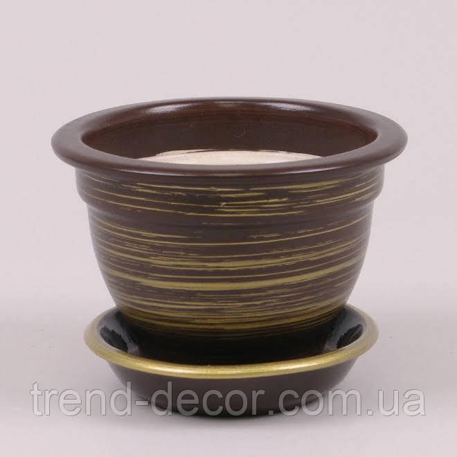 Горщик керамічний Фіалочниця глянець шоколад-золото 0.5л.