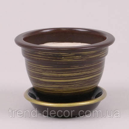 Горщик керамічний Фіалочниця глянець шоколад-золото 0.5л., фото 1