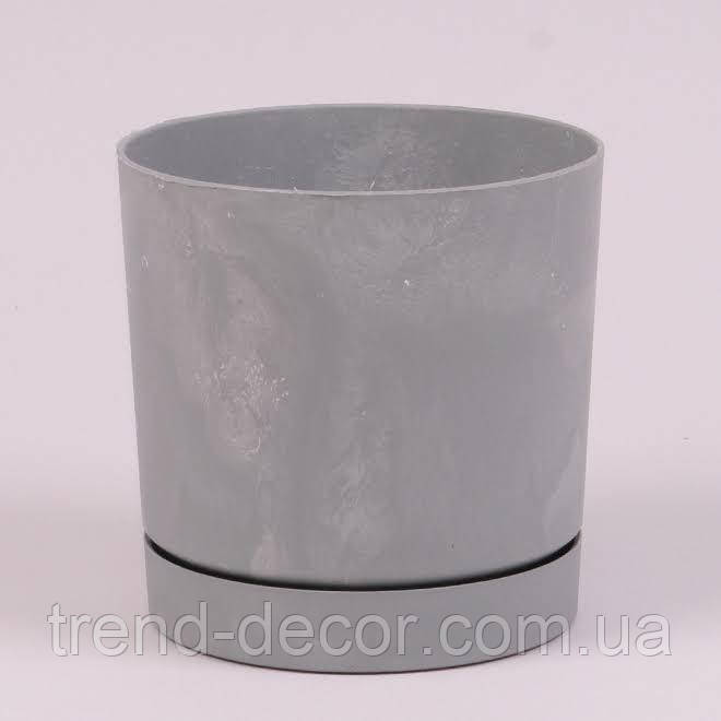Горщик пластмасовий з підставкою TUBO P BETON EFFECT бетон 11см.