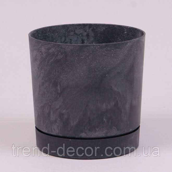 Горщик пластмасовий з підставкою TUBO P BETON EFFECT антрацитовий 11см.