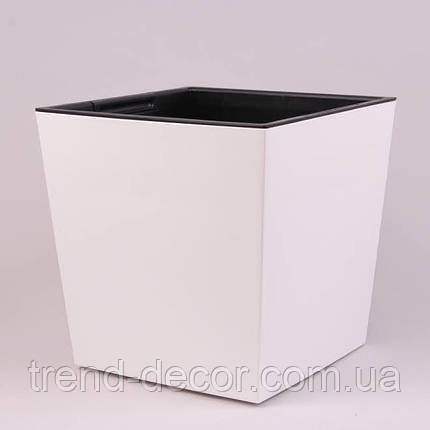 Горщик пластмасовий з вкладом URBI SQUARE LOW матовий білий 23х23см., фото 1