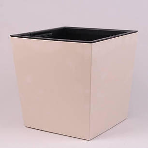 Горщик пластмасовий з вкладом URBI SQUARE LOW BETON EFFECT кремовий 23х23см., фото 1