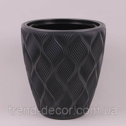 Горщик пластмасовий Flow з вкладом антрацитовий 29.5см., фото 1